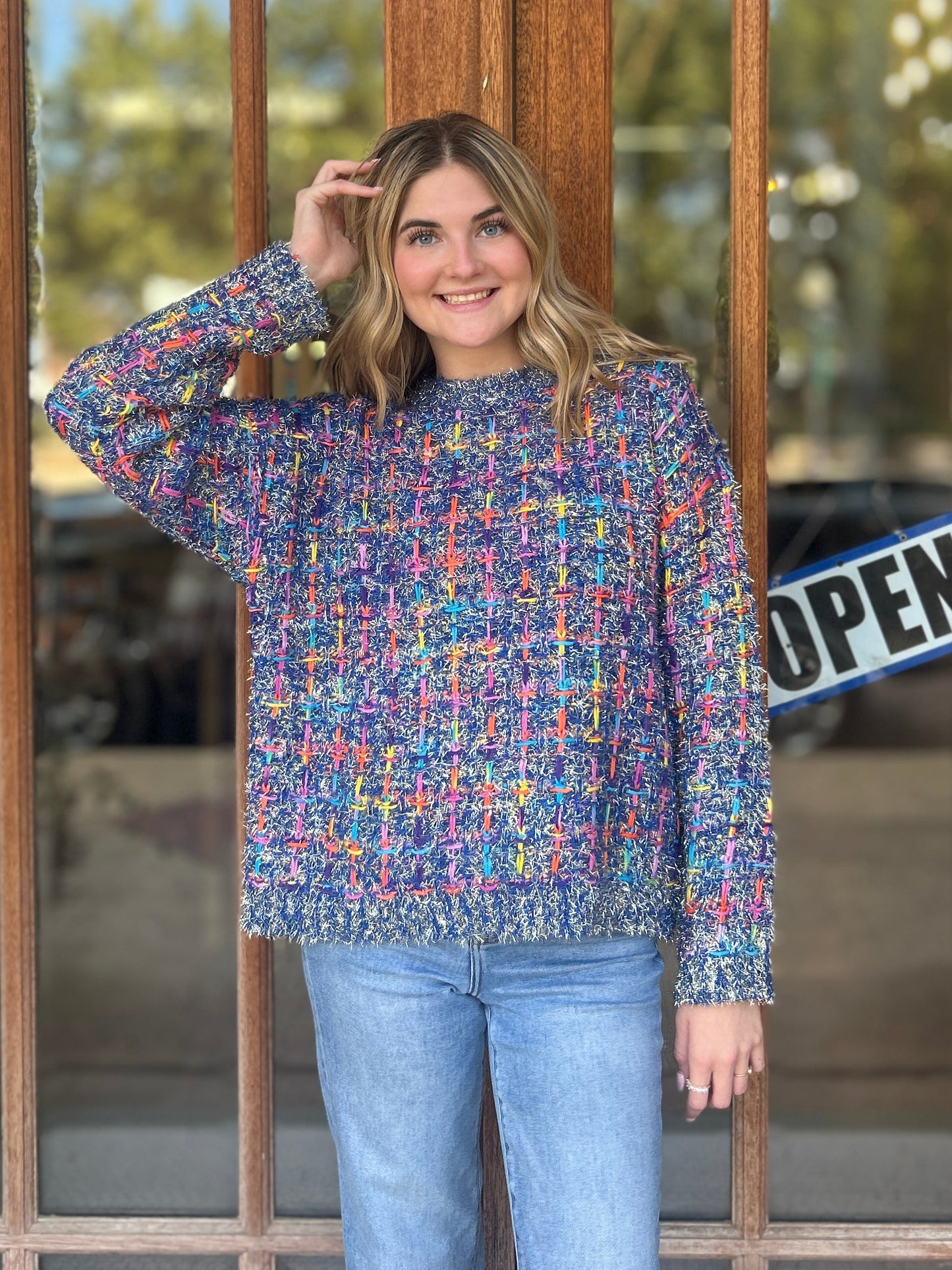 Tops | Sweater Mallard Multi Tweed Pullover Blue