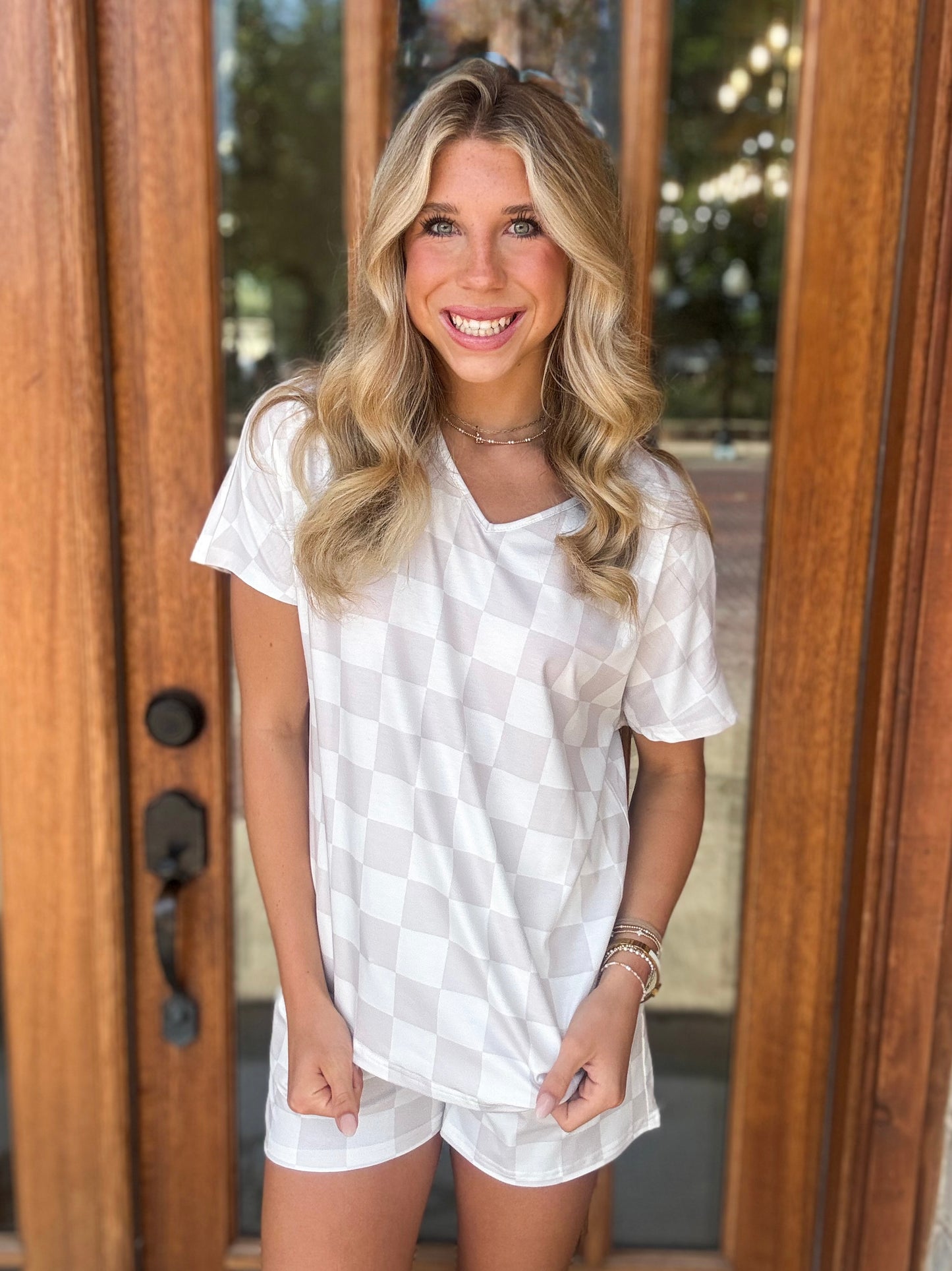 Set - Beige Checkered Tee & Shorts