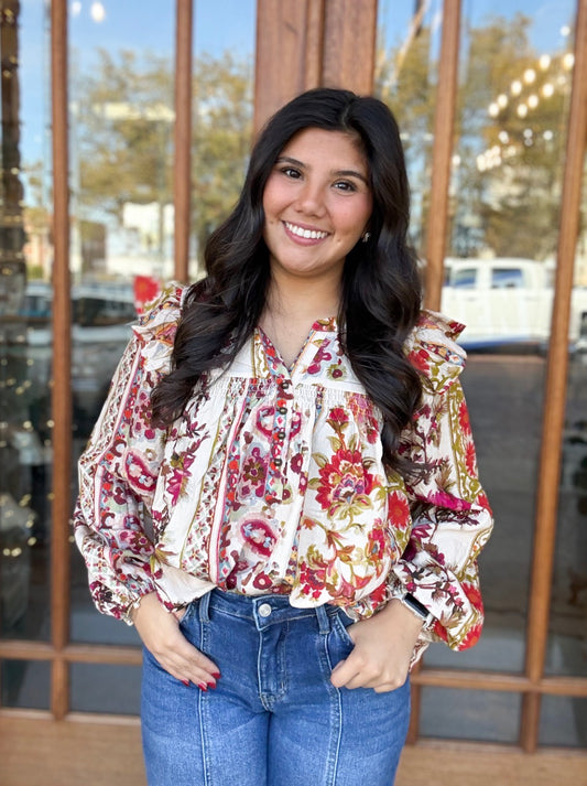 Floral Printed Peasant Blouse