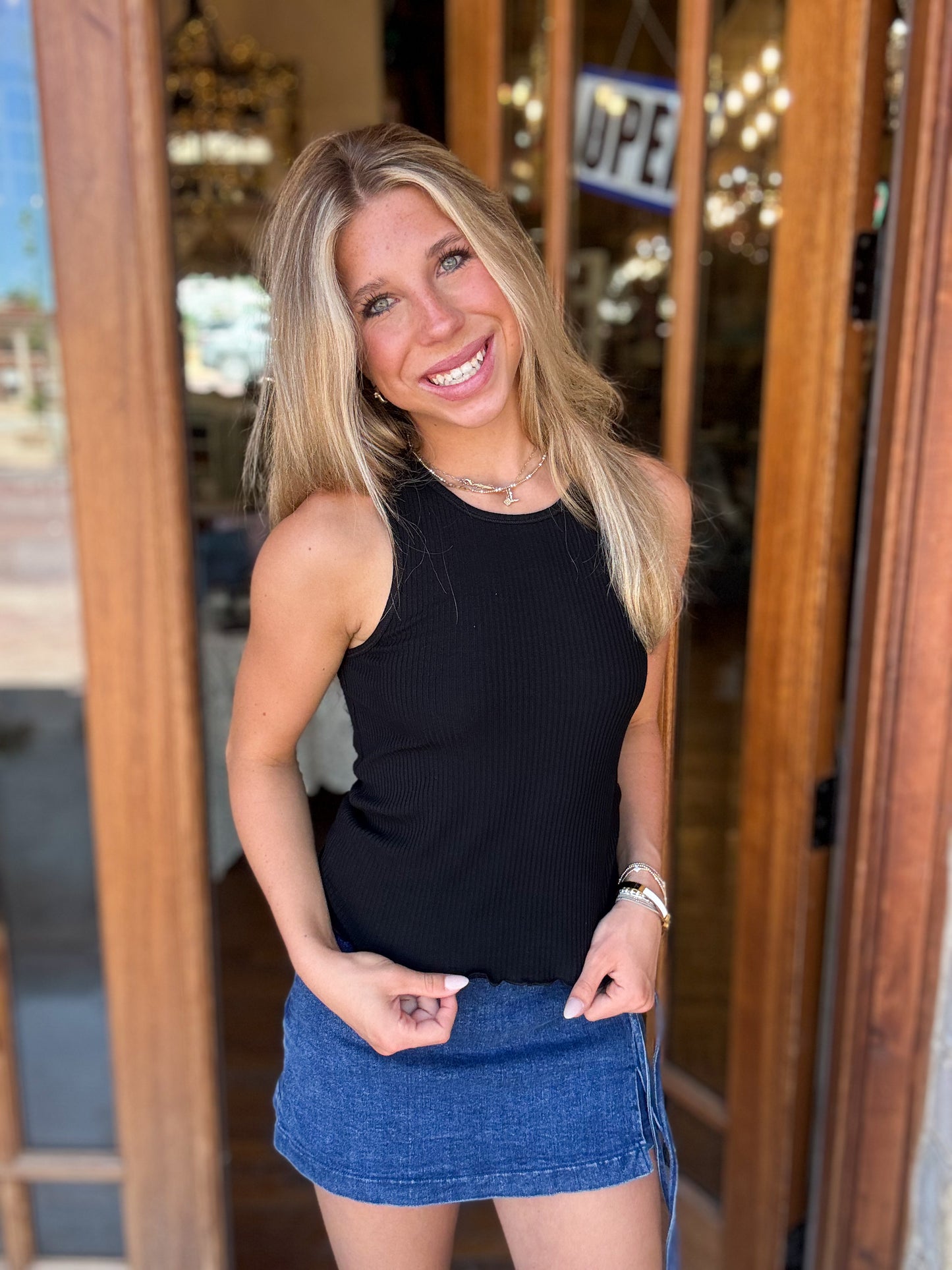 Tank - Black Ribbed Scoop Neck