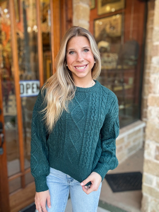 Tops | Sweater Cable Knit Balloon Sleeve