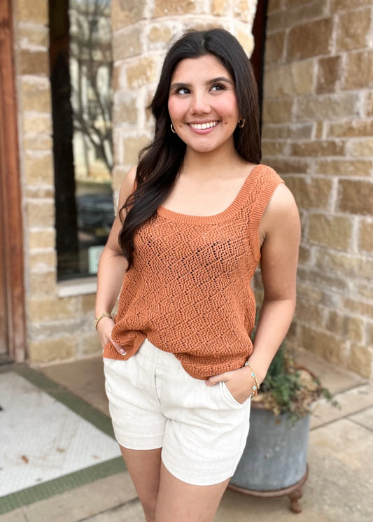 Top | Burnt Orange Square Neck Knit Top