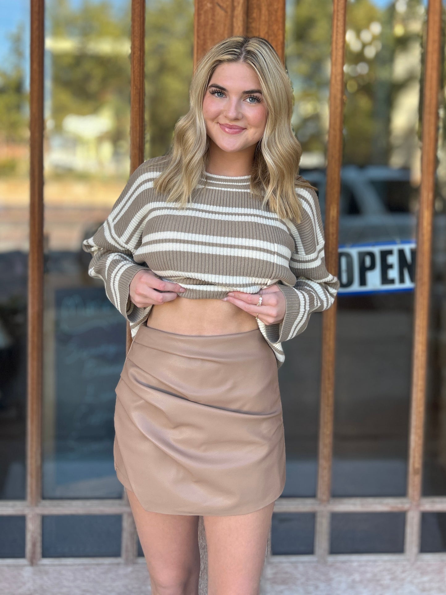 Bottoms | THML Skirt Leather  Beige