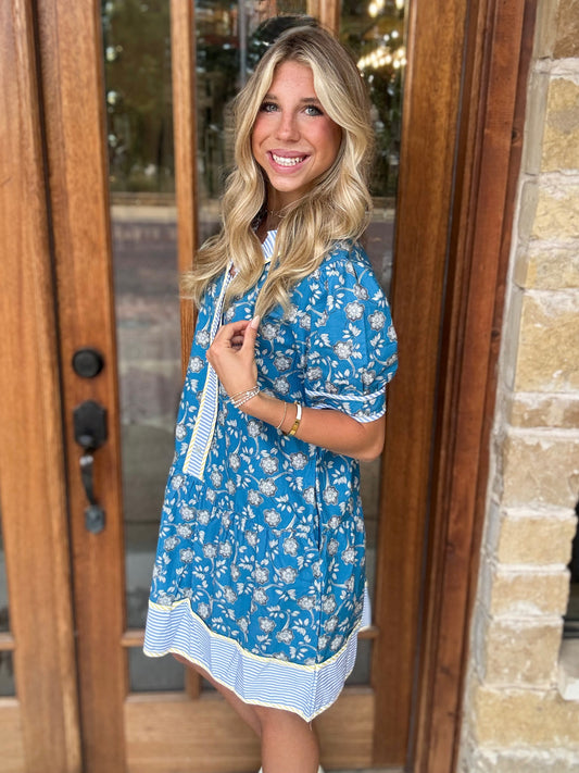 Dress - Floral Ruffle Strip Trim
