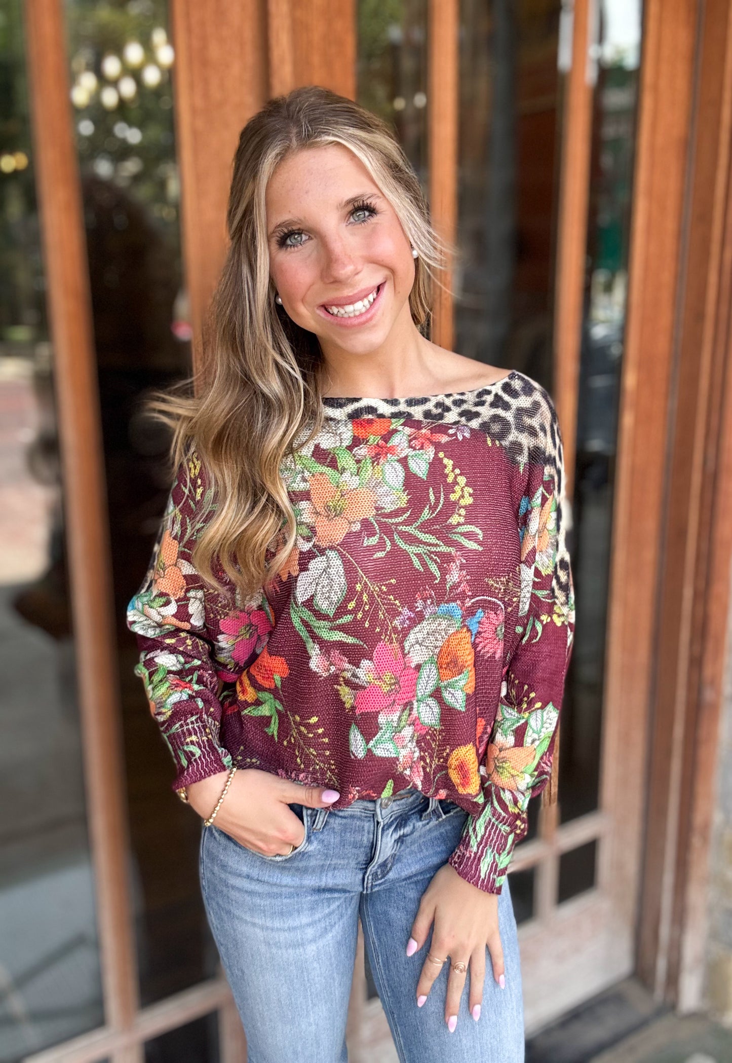 Tops | Blouse Burgundy Flowy Pintuck Tie Front Split Neck