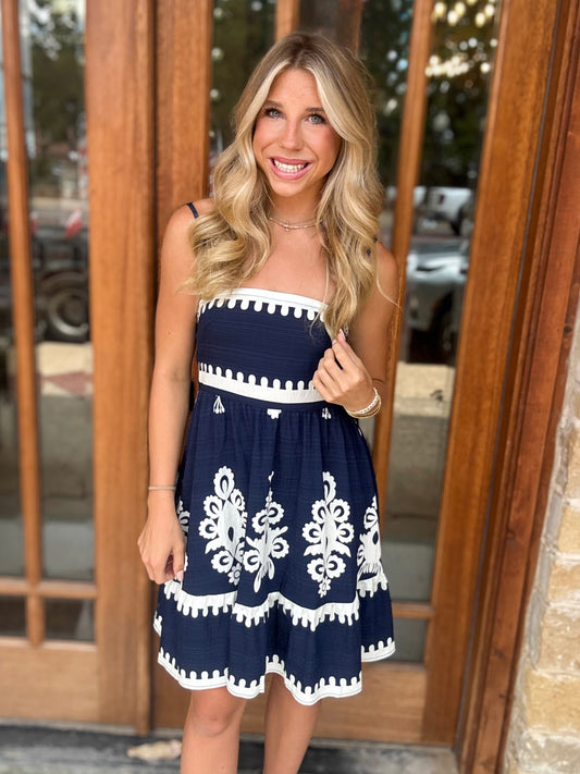 Dress - Navy Contrast Pattern