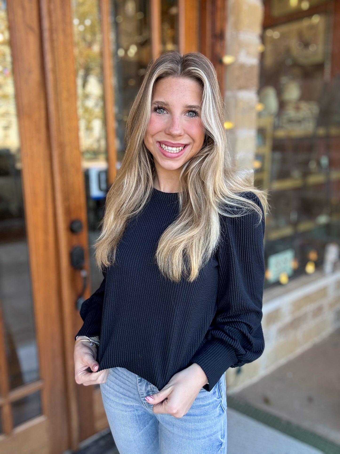 Tops | Black Rib Long Sleeve