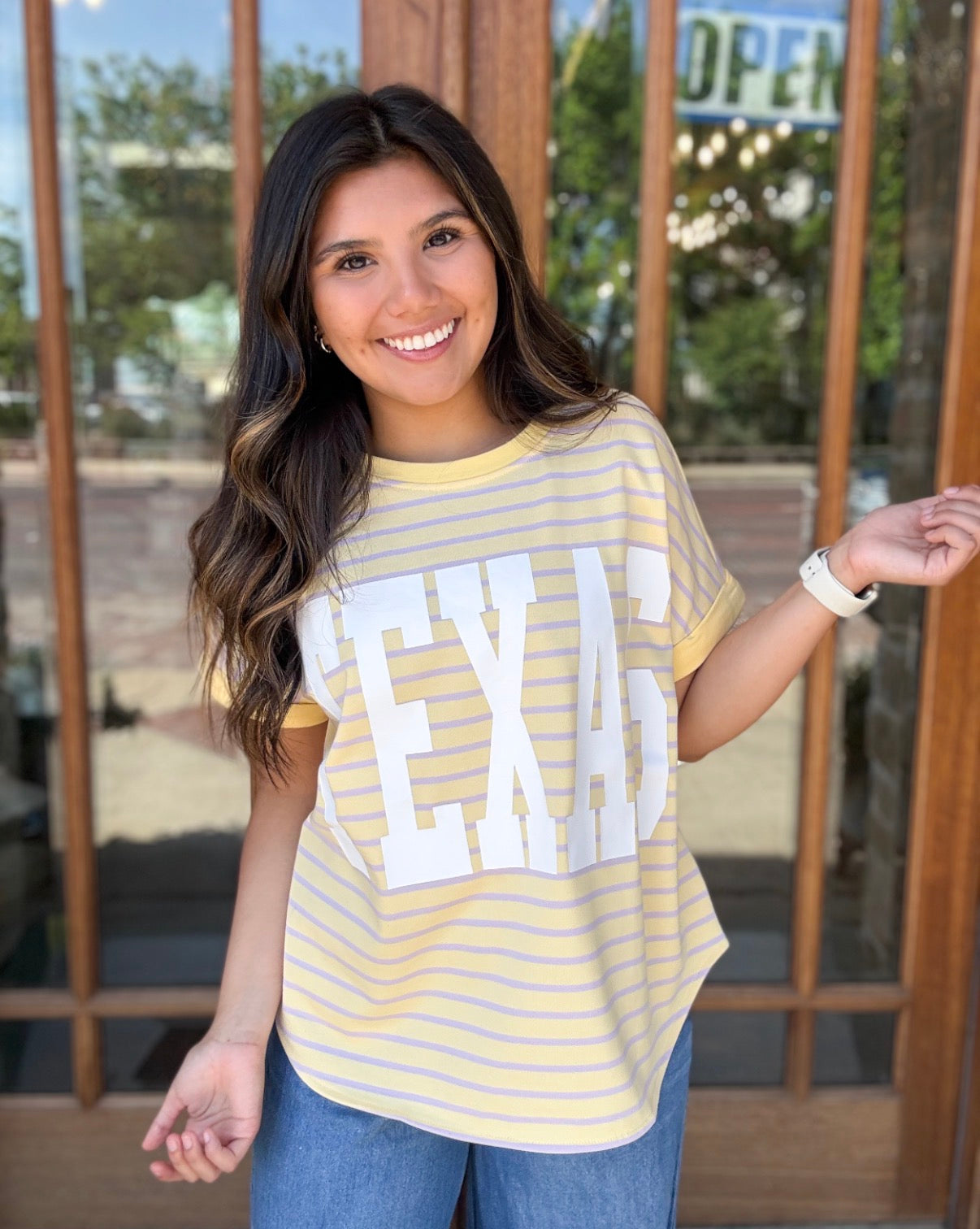 Top - Yellow Striped Texas Print