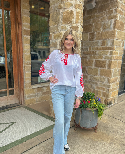 White Lascana Women's Embroidered Sleeve Blouse