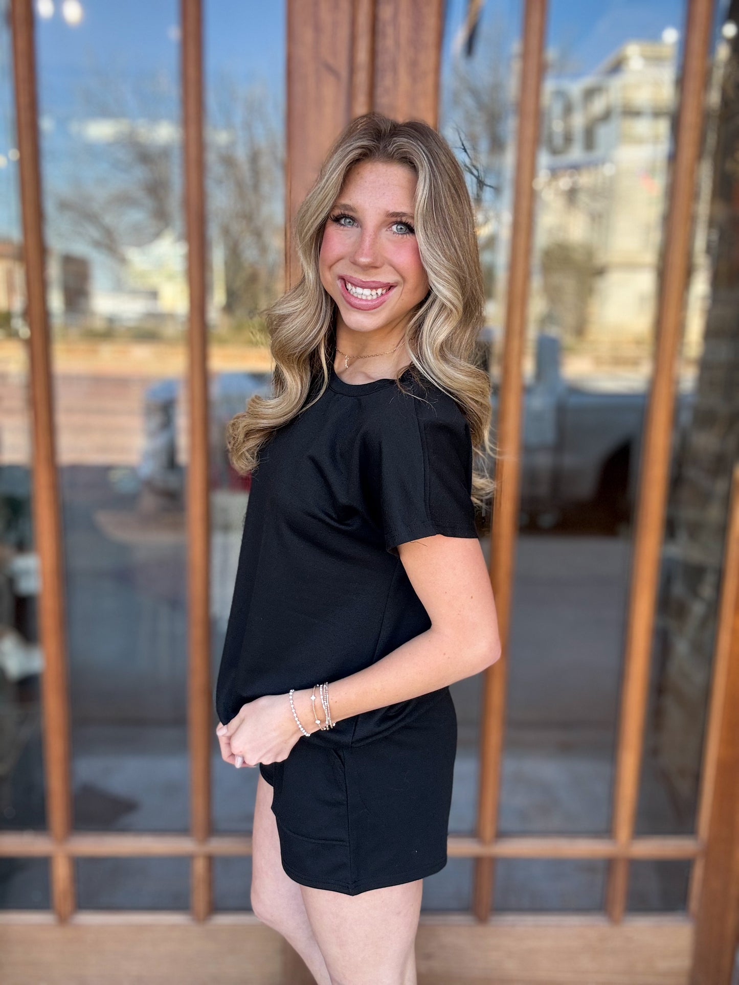 Black Round Neck Short Set