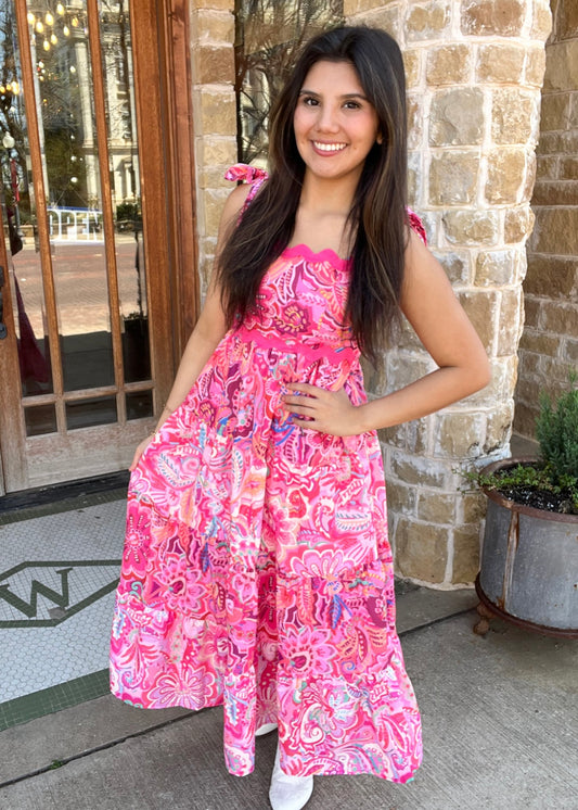 Dress | Fuchsia Printed Woven Midi Dress
