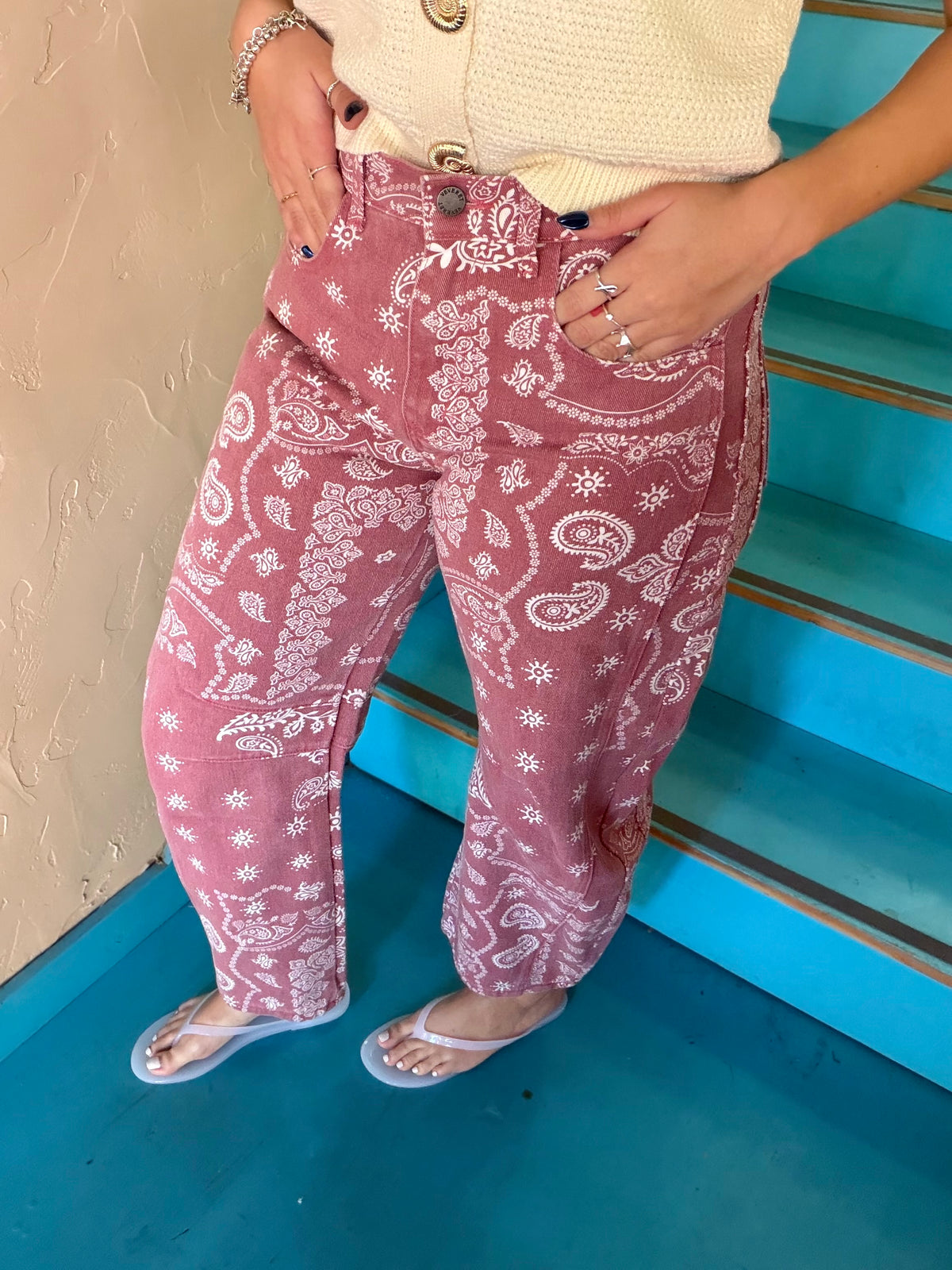 Pants - Mauve Paisley Denim Barrel