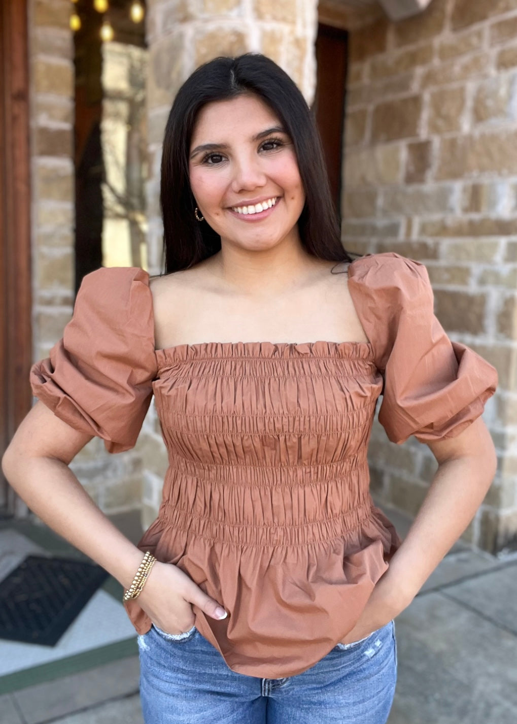Top | Mocha Ruffle Sleeve Top