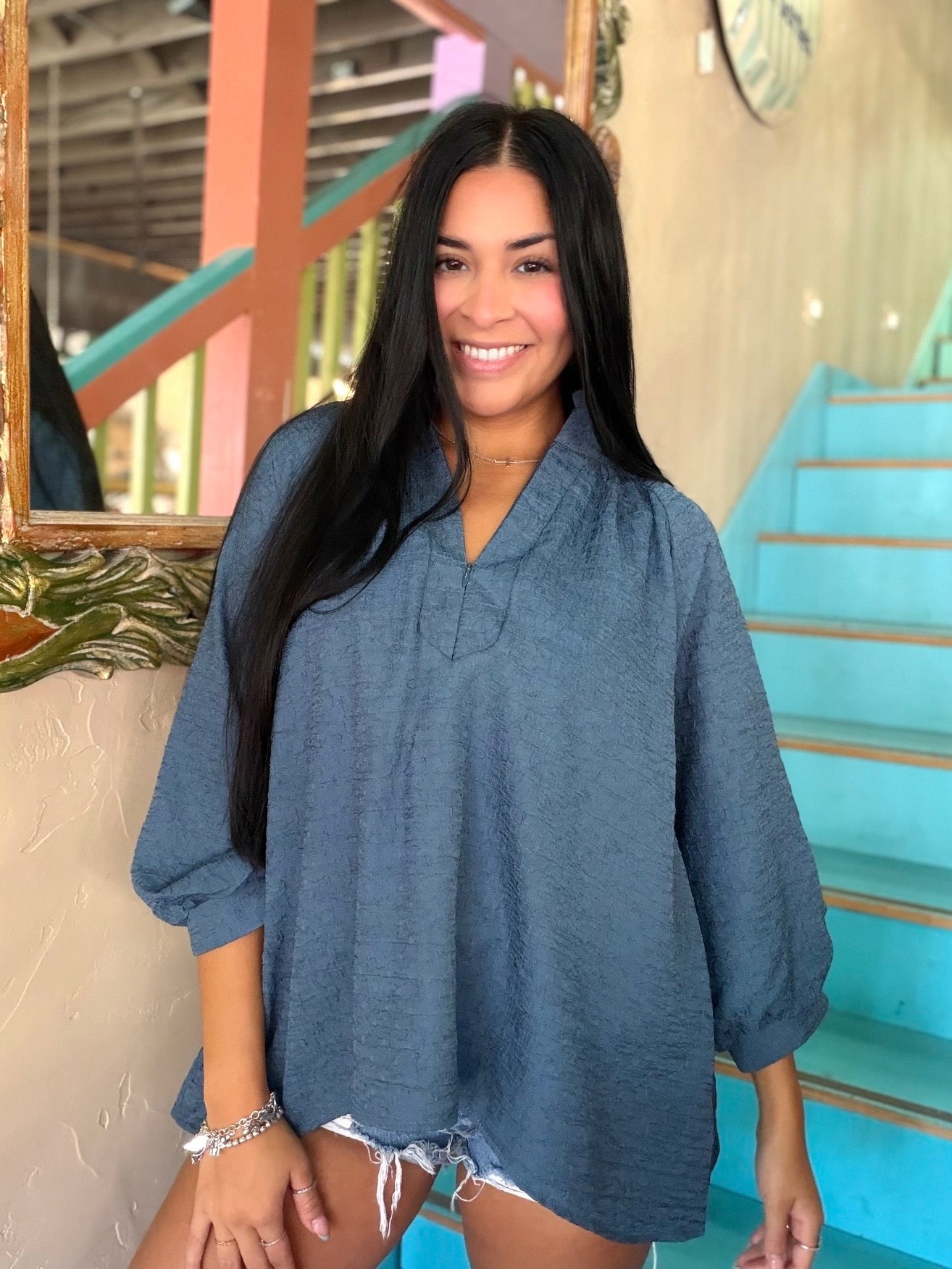 Blouse - Textured Slate Breeze