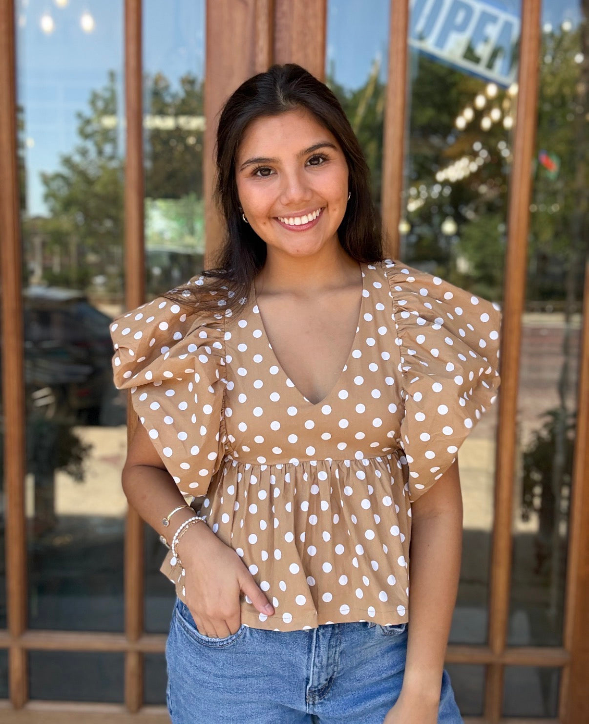 Blouse - Polka Dot Bubble Sleeve