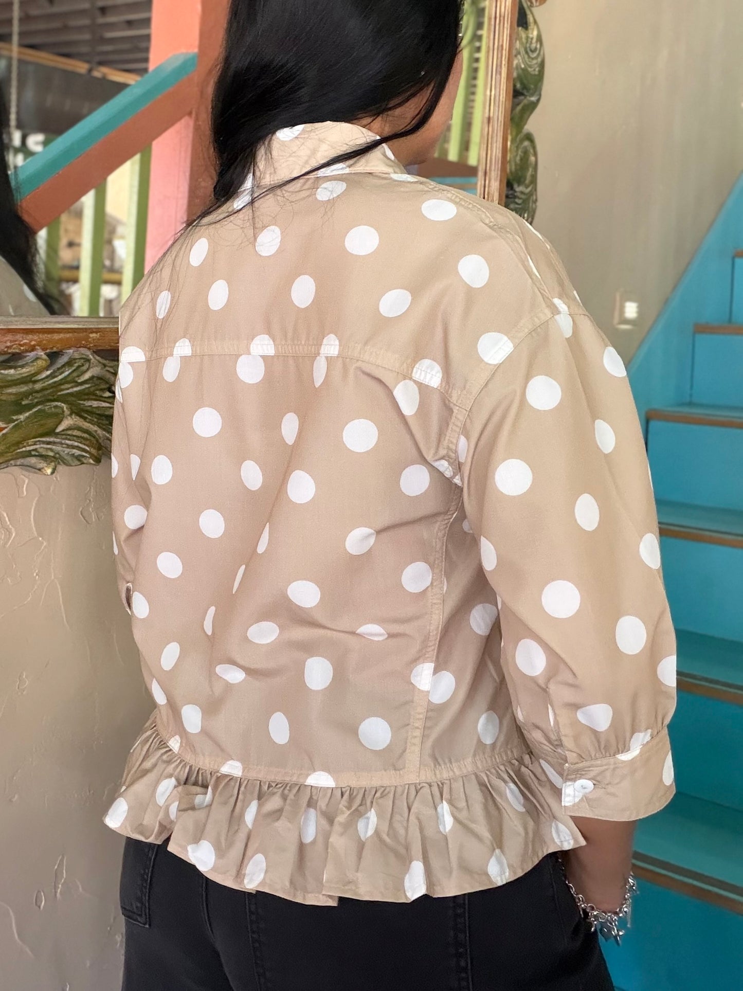 Blouse - Latte Polka Dot Ruffle