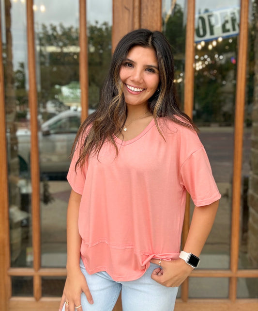 Top - Pink Loose V-Neck