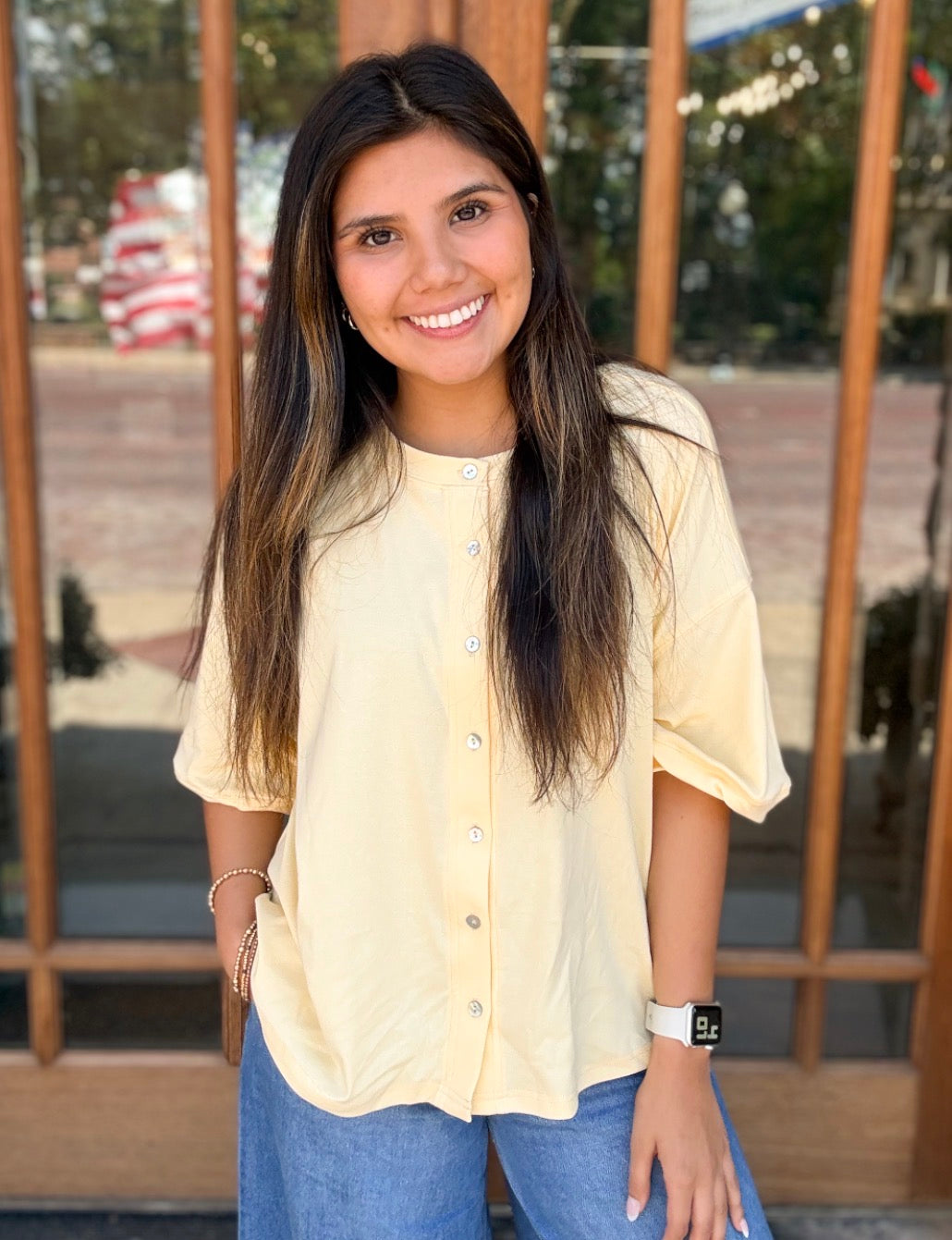 Top - Yellow Oversized Button Front