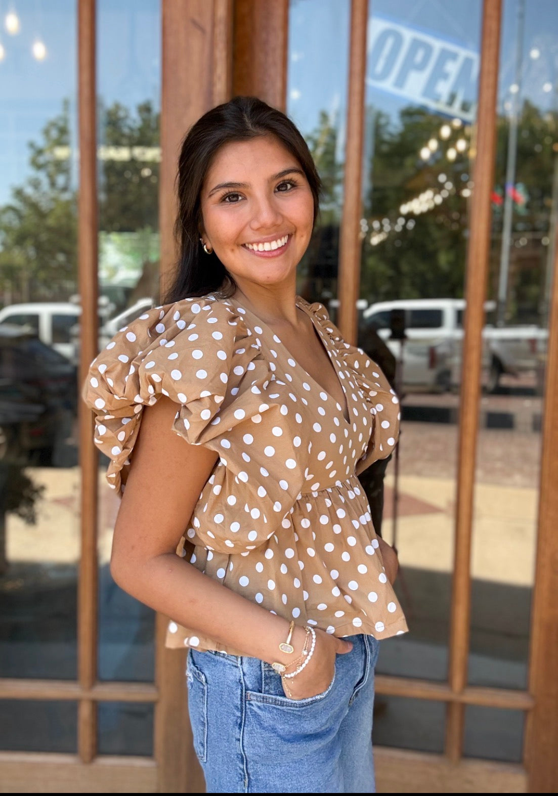 Blouse - Polka Dot Bubble Sleeve
