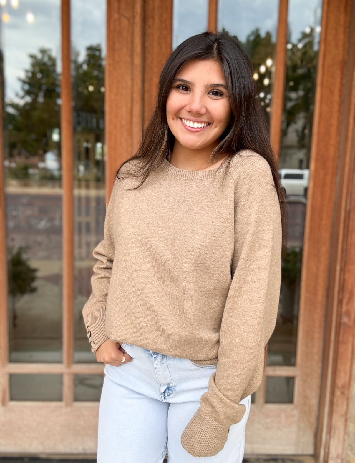 Tops | Sweater Button Cuff Crewneck