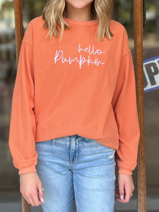 Tops | Sweatshirt Hello Pumpkin Embroidered 3d Ribbed