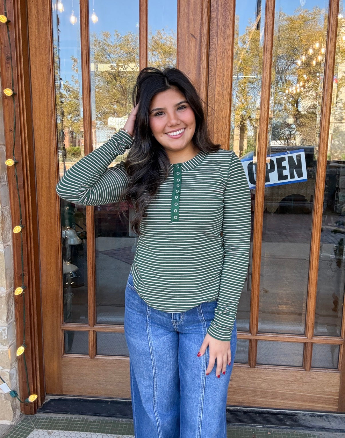 Striped Placket Henley Knit Top