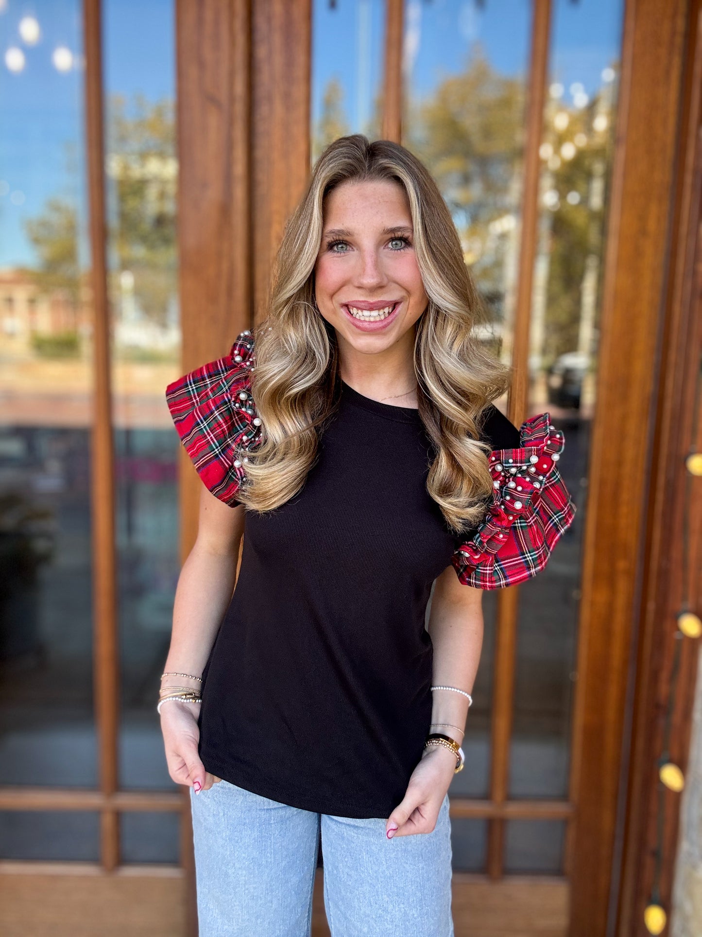 Black Ruffle Sleeve Blouse