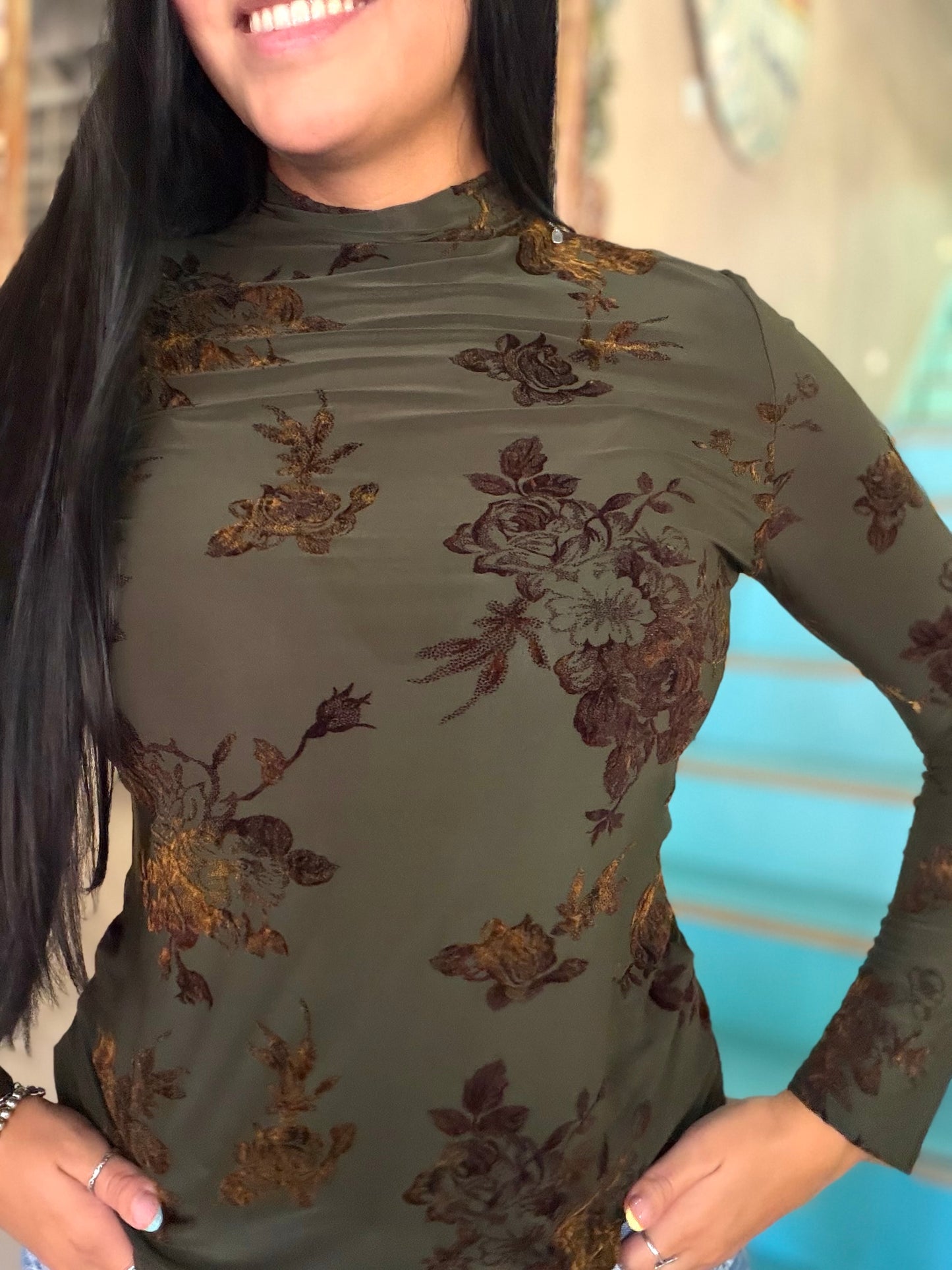 Blouse - Velvet Bloom Mesh