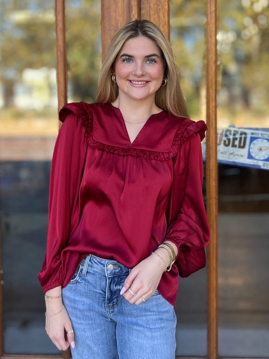 Ruffle Solid Satin Top