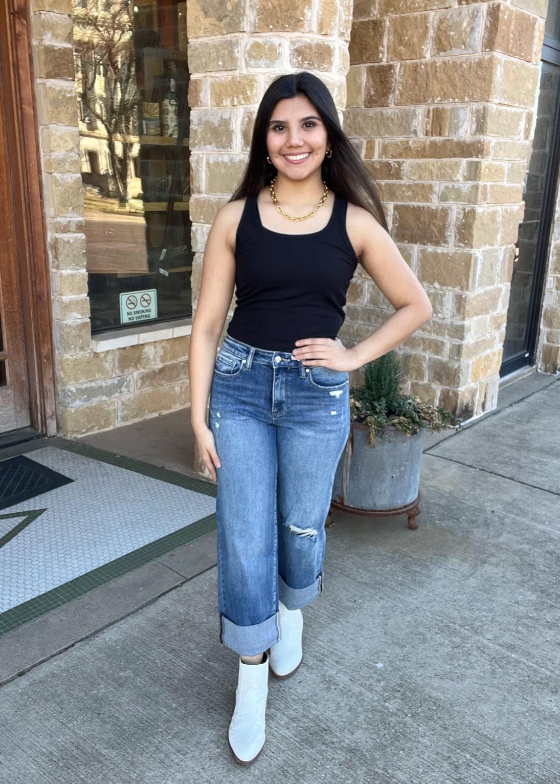Bottoms | High Rise Loose Straight W/Double Cuffed Hem Jeans