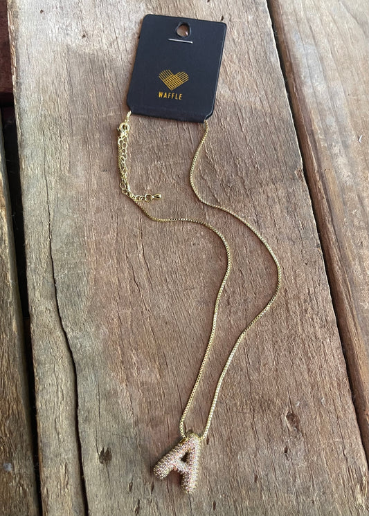 Necklace | Pave Bubble Initial Pendant Necklace