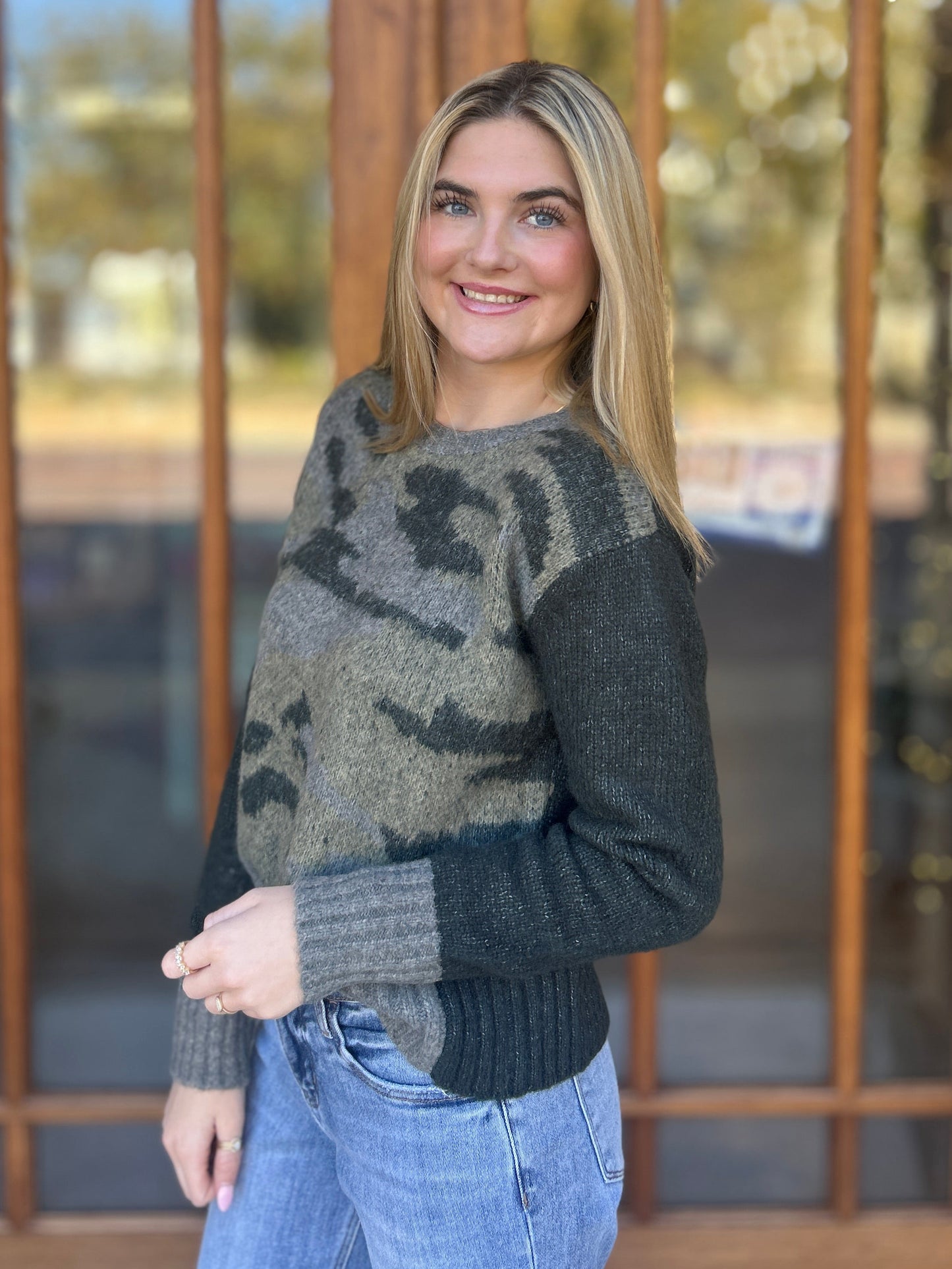 Tops | Sweater Camo Print Color-Blocked