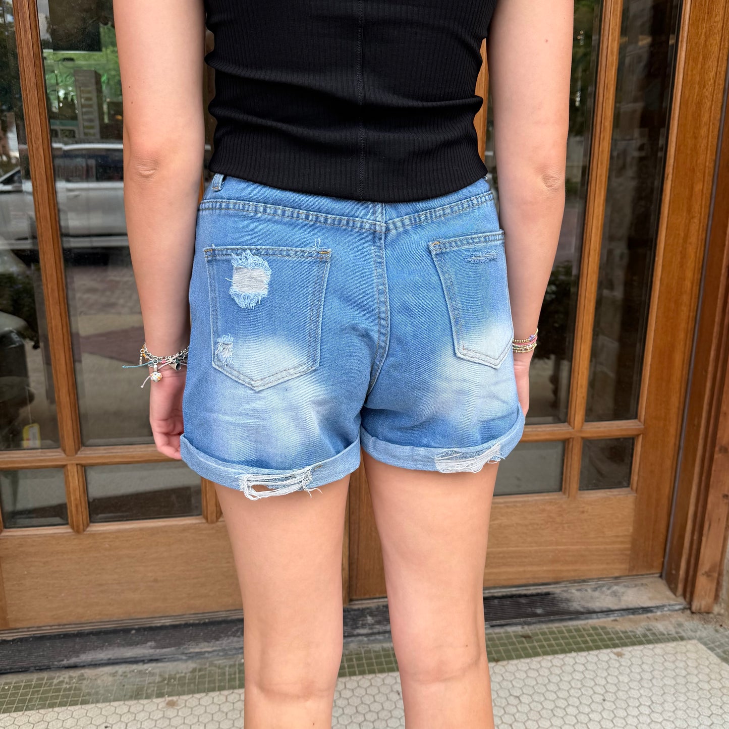 Shorts - High Waist Ripped Denim