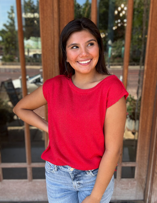 Top | Red Sweater Women's Knit Summer