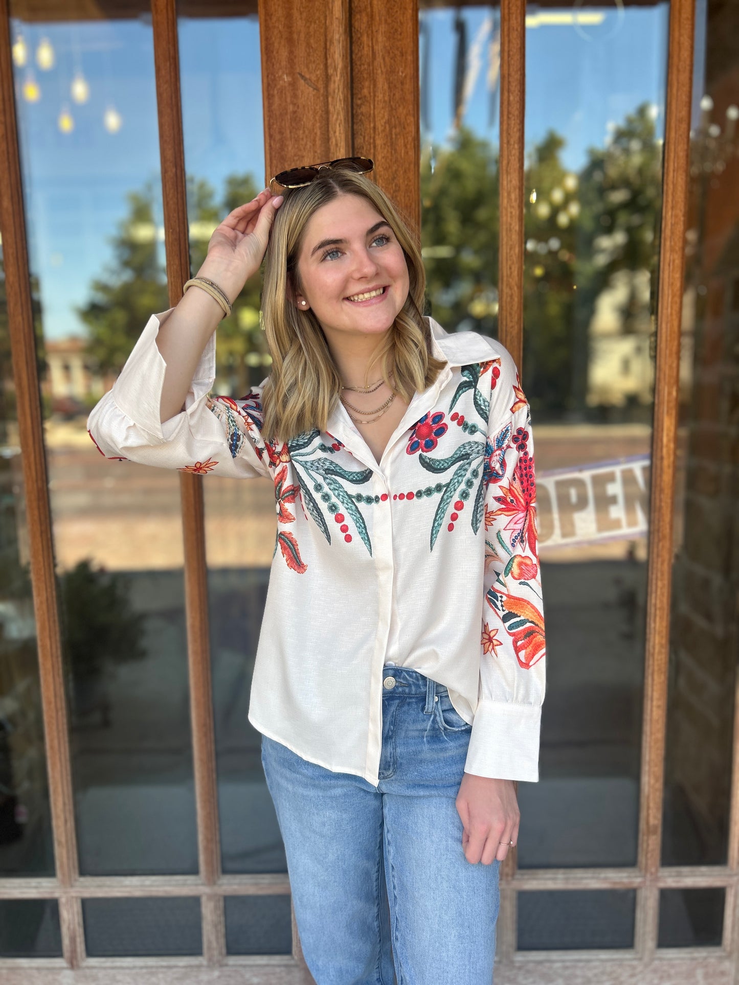 Tops | Blouse Floral Loose Long Sleeve