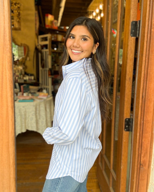 Top - Striped Blue Button Down