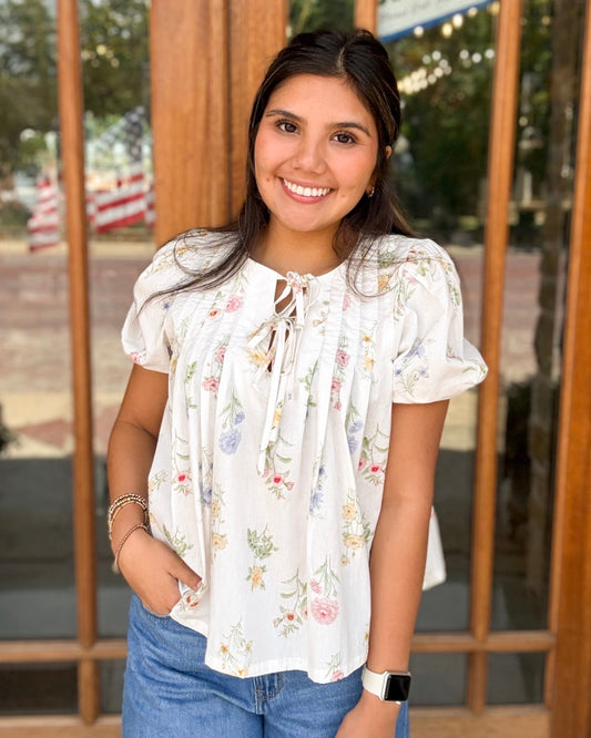 Blouse - Floral Pintuck