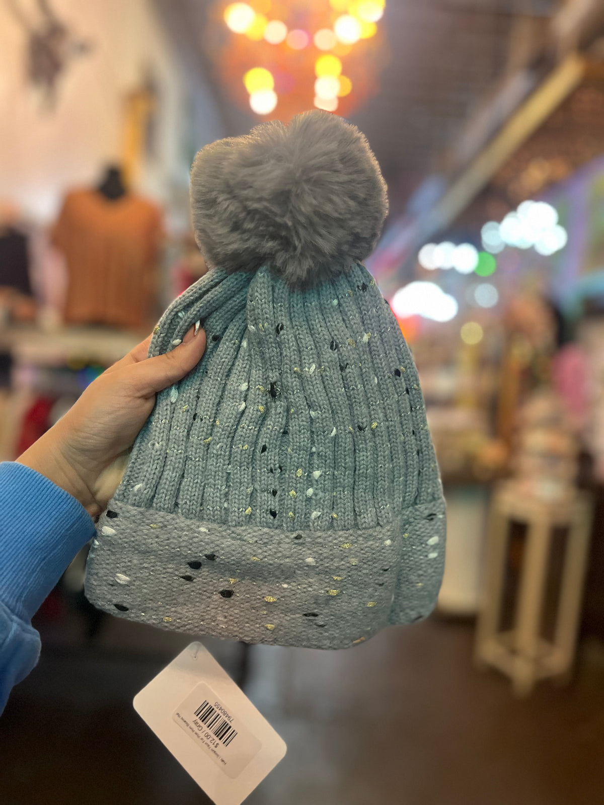 Hats | Sequin Faux Fur Pom Pom Beanie Hat