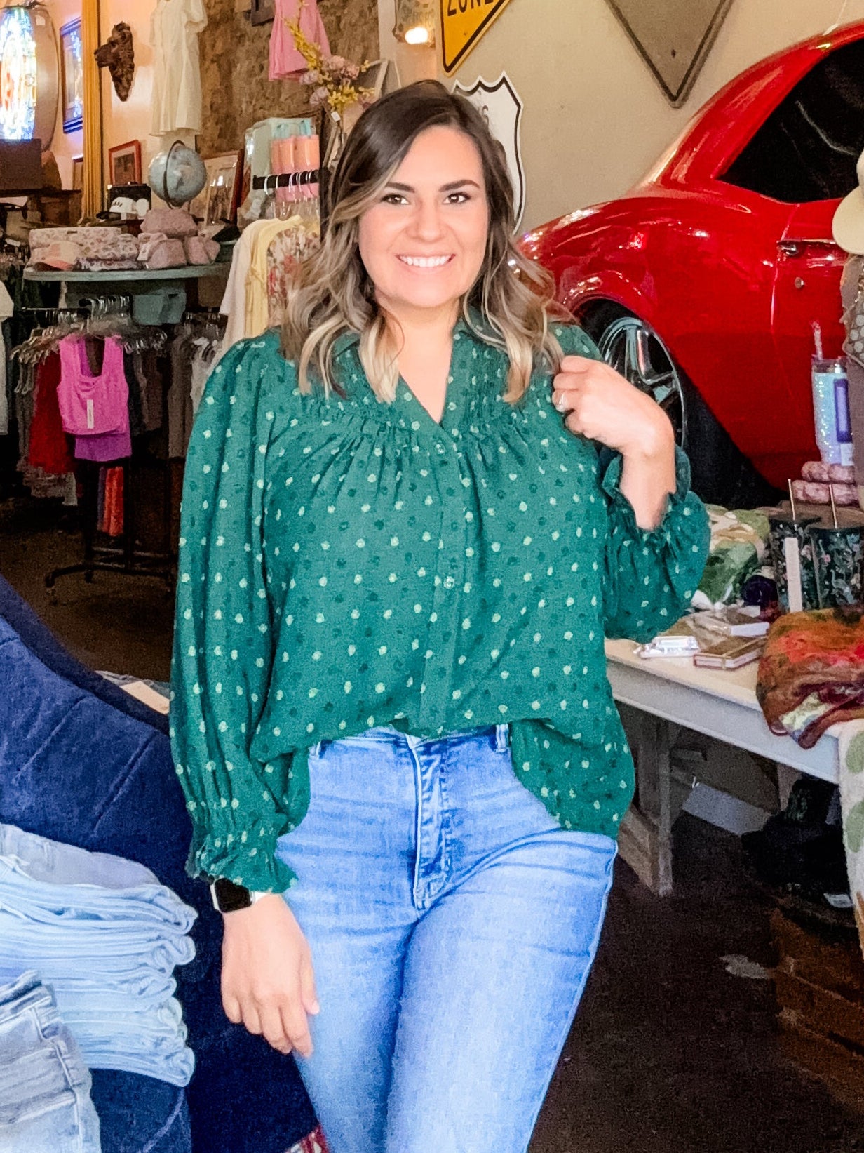 Blouse - Swiss Dot Smocked