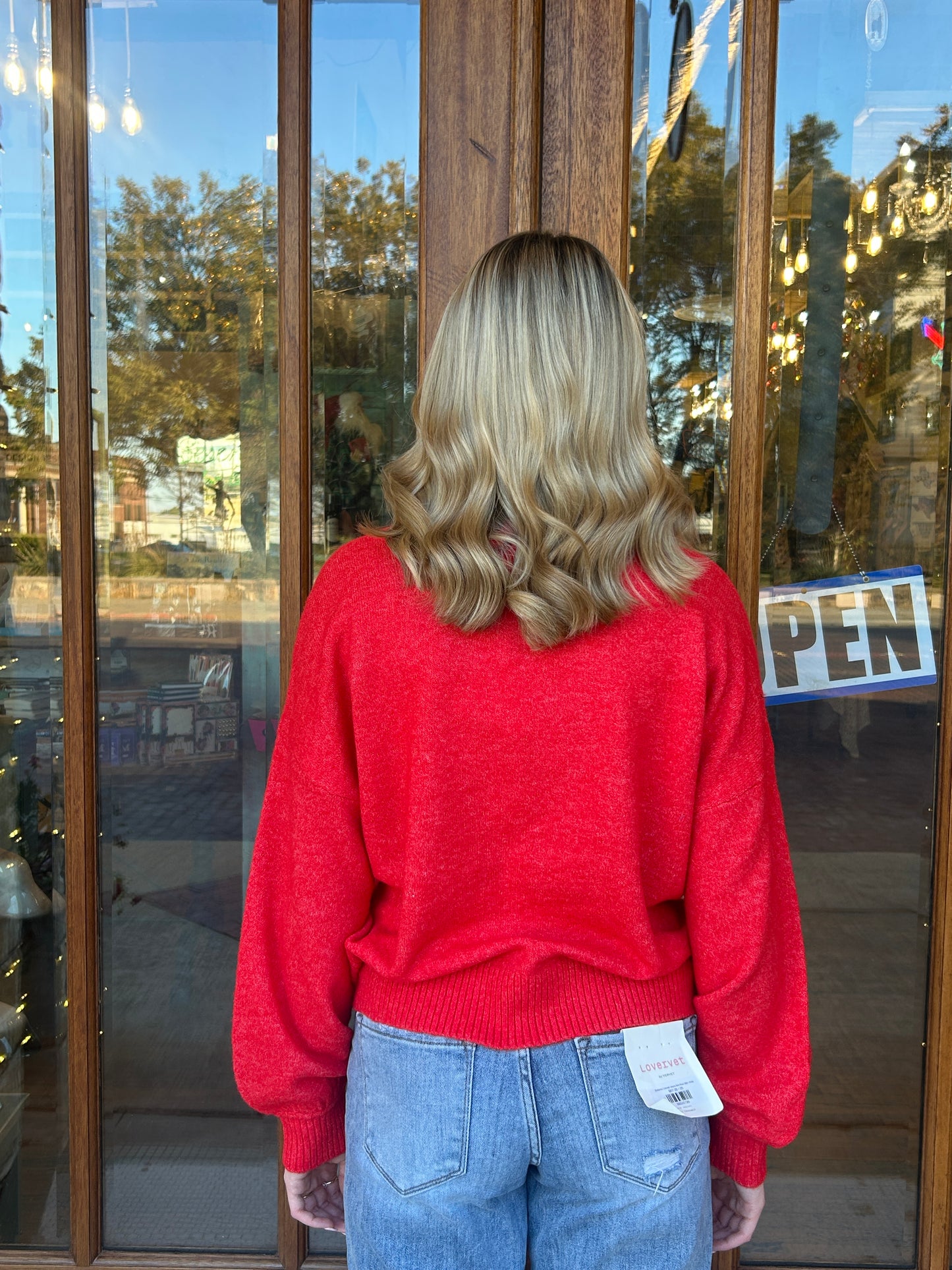 Tops | Sweater "Merry & Bright" Red