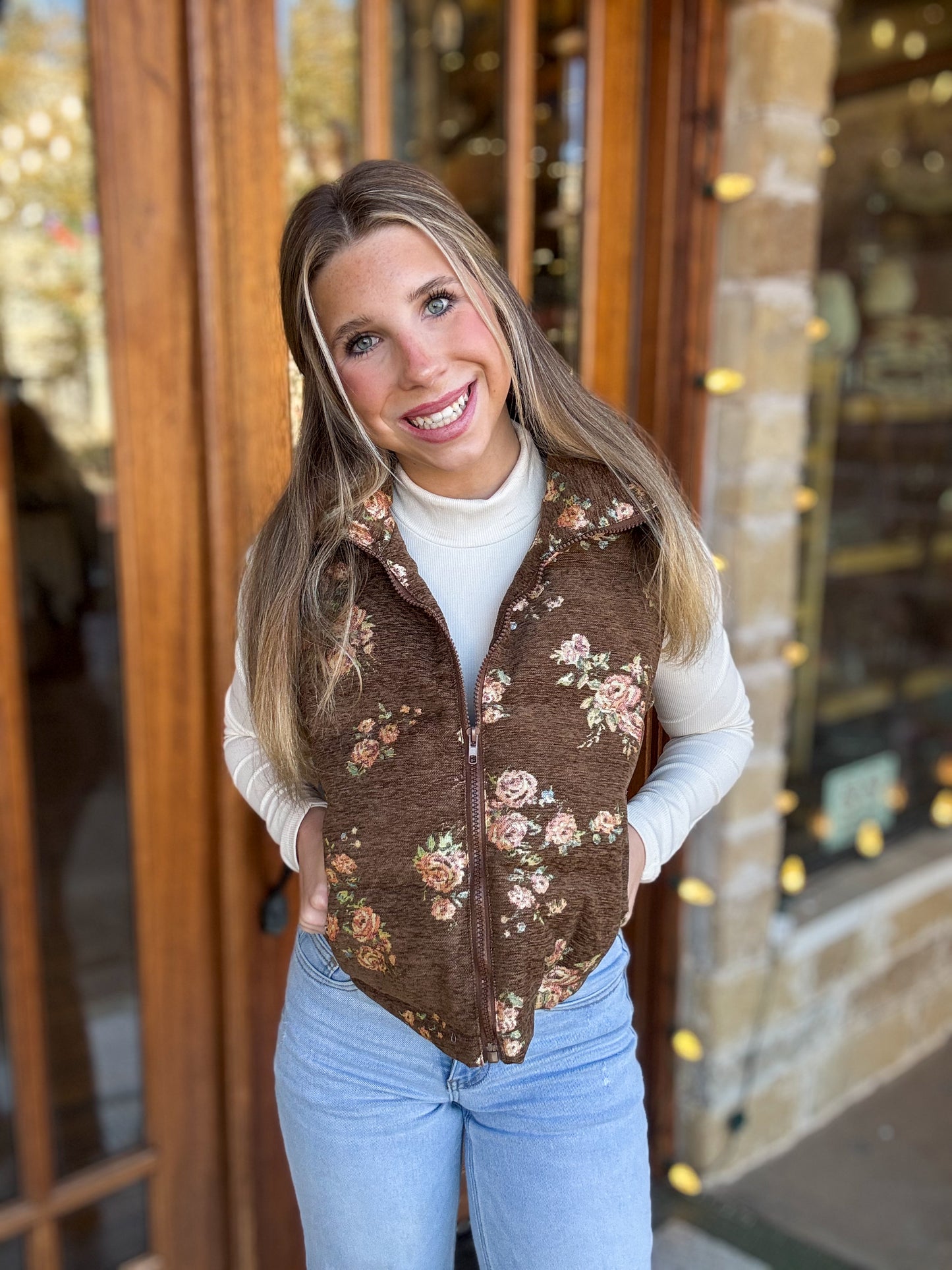 Floral Quilted High Neck Vest