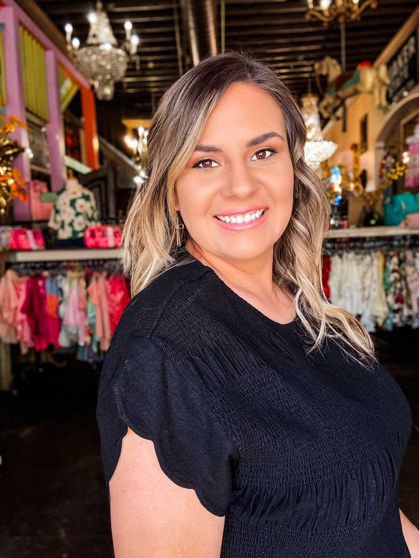 Umgee Blouse - Black Smocked Peplum