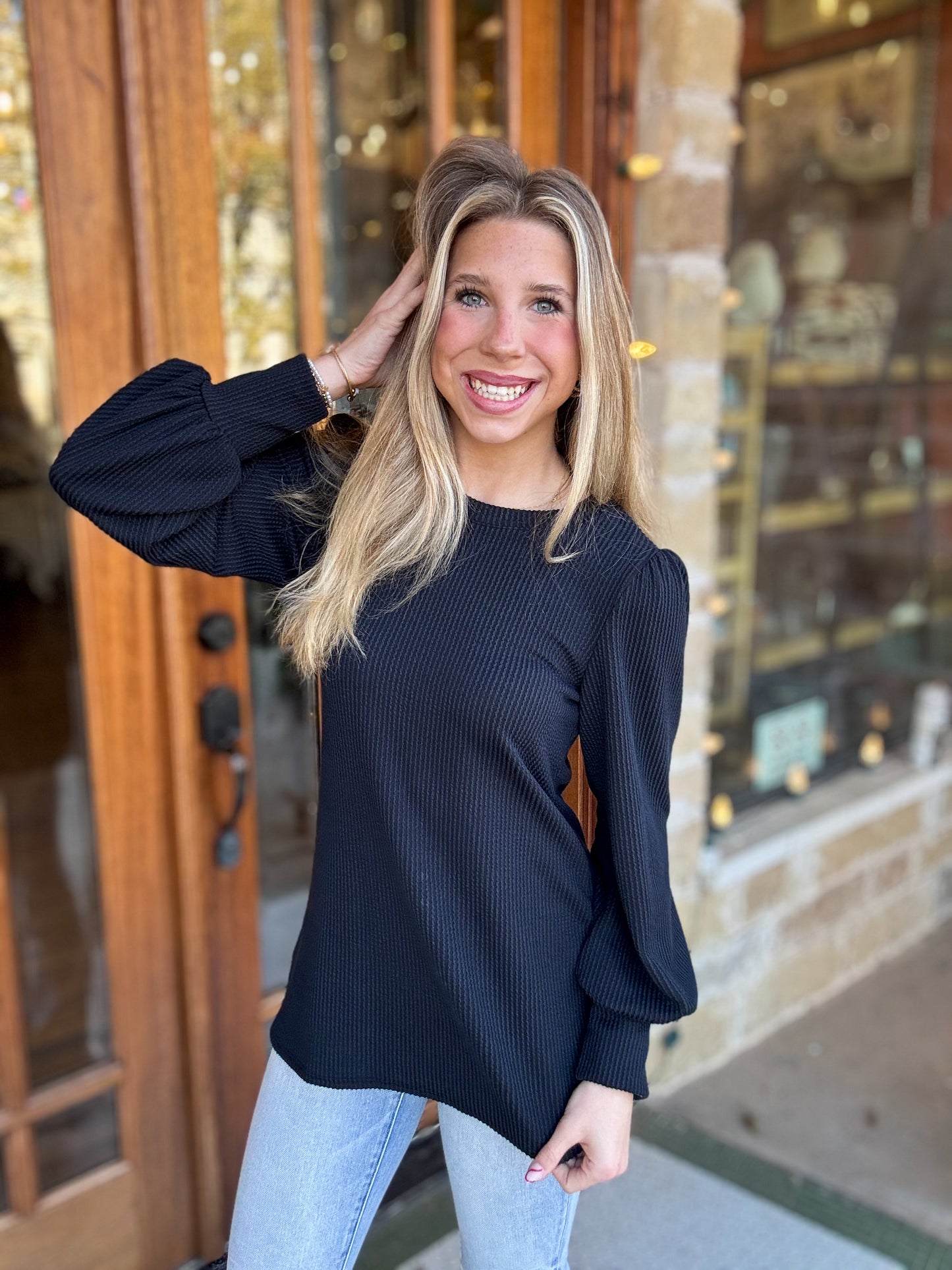 Tops | Black Rib Long Sleeve