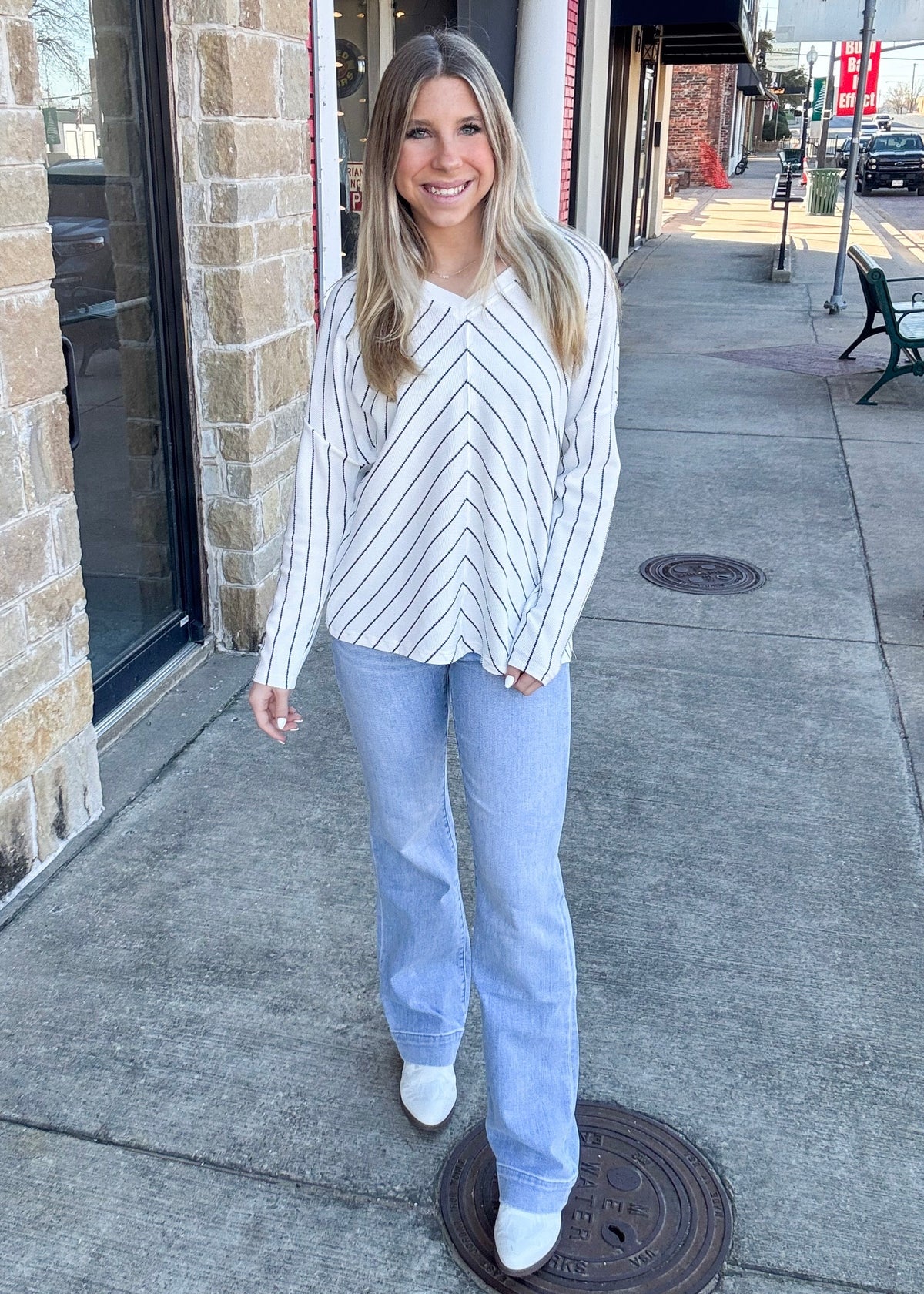 Top | Chevron Long Sleeve Striped Top