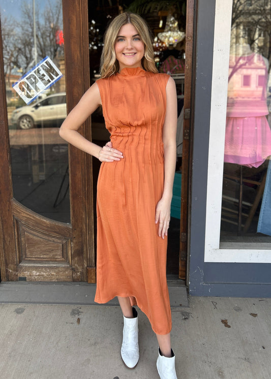 Dress | Carrot Silky Pleated Waistline Midi Dress