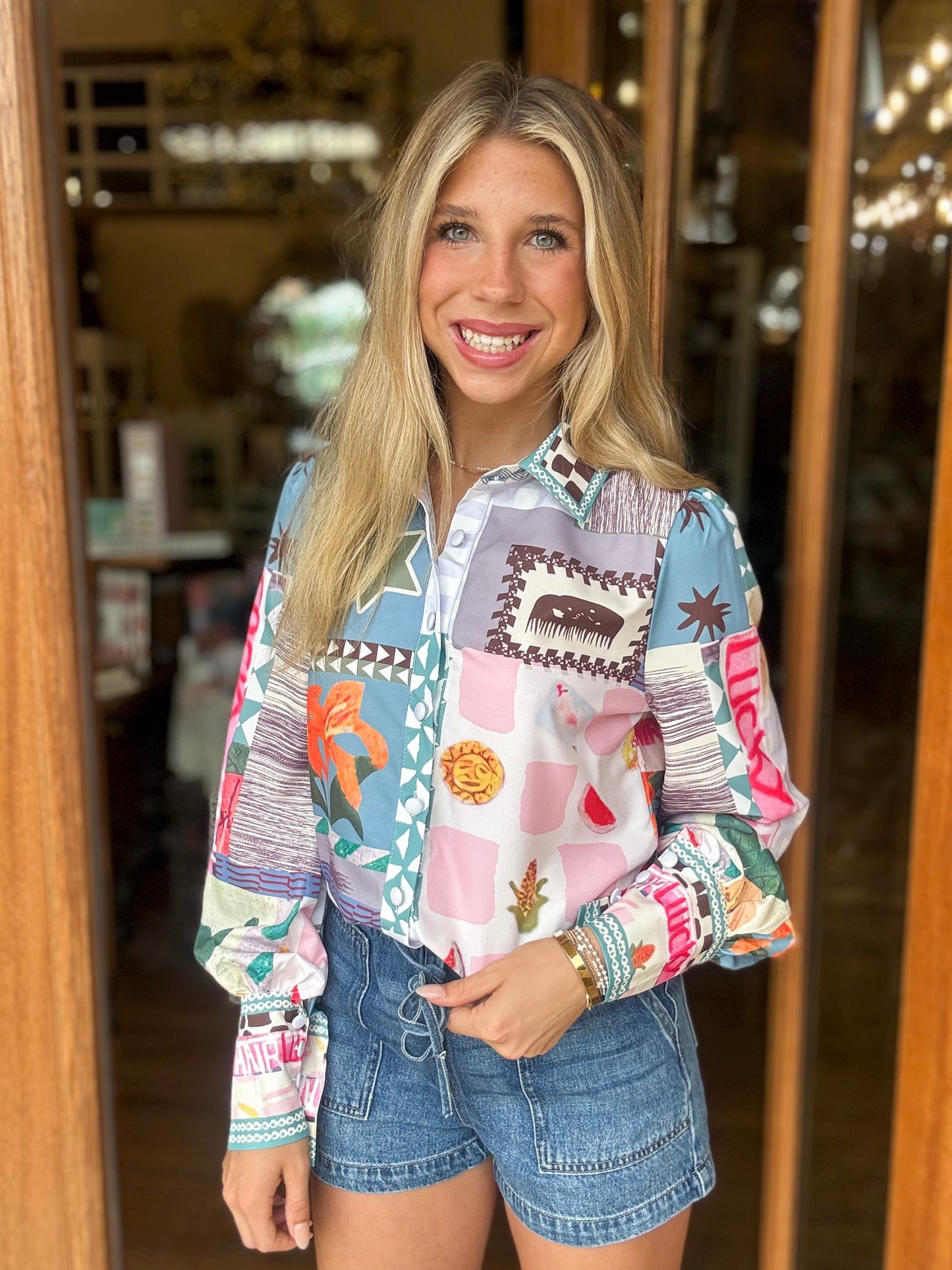 Blouse - Whimsical Patchwork Print