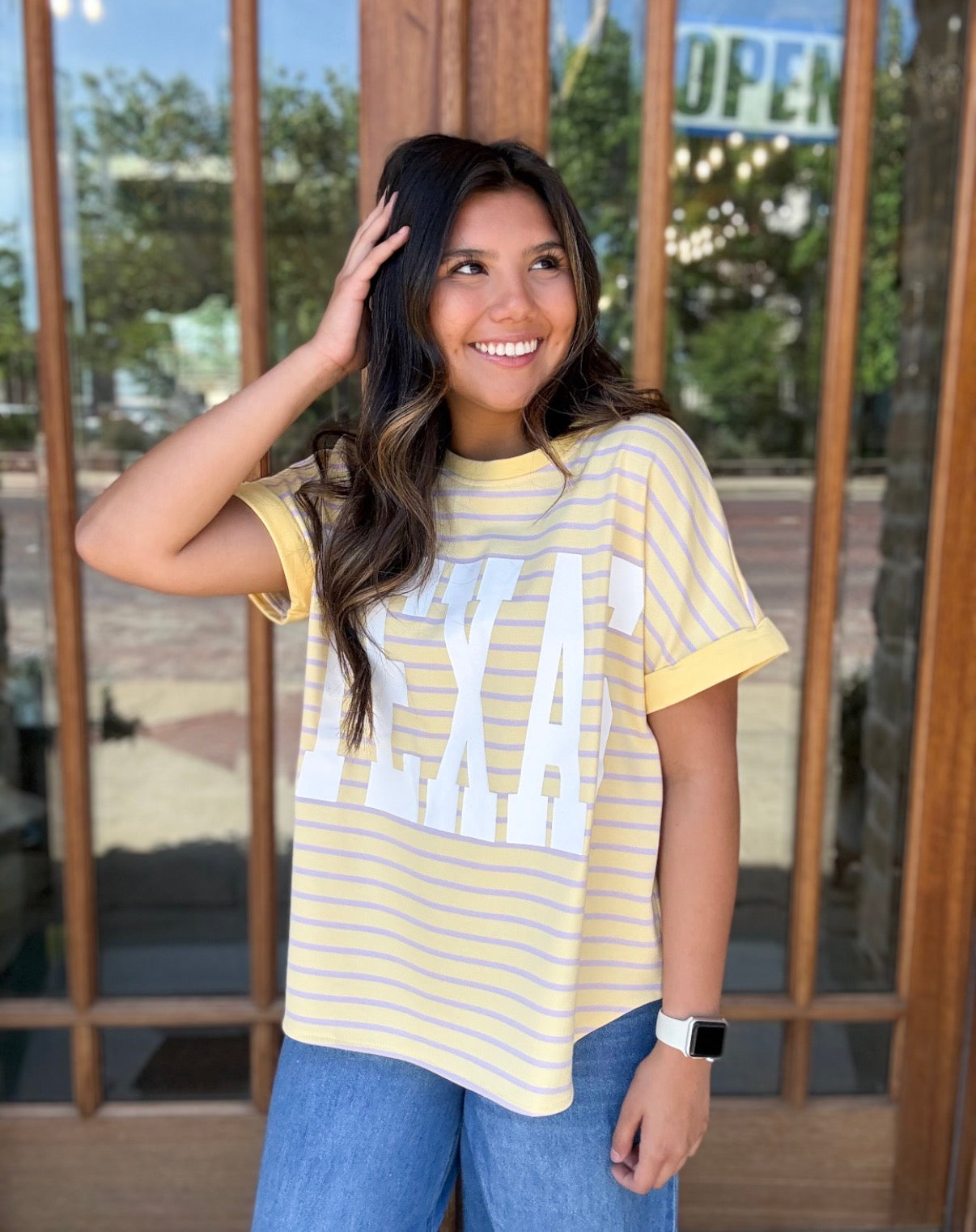 Top - Yellow Striped Texas Print