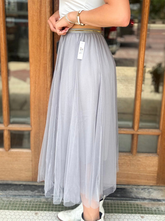 Skirt - Gray Elastic Waist Mesh