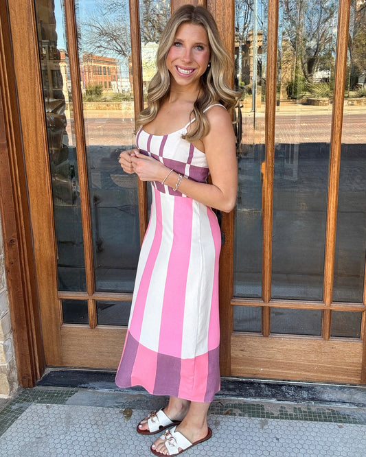 Sunset Sorbet Colorblock Midi Dress