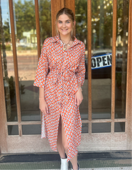 Dress | Orange Striped Tie-Waist Shirt Dress